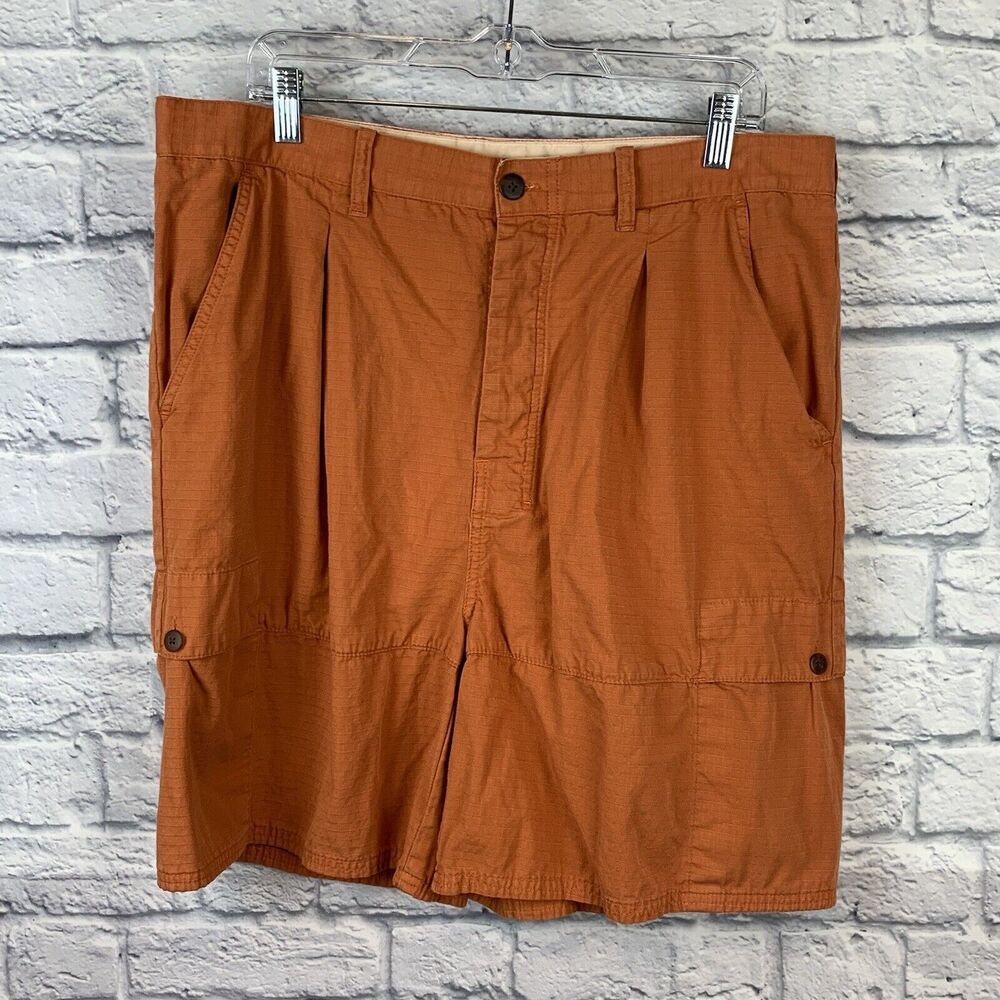 Territory Ahead Men Ripstop Cargo Shorts Pleated Front Button Fly Orange Rust 38